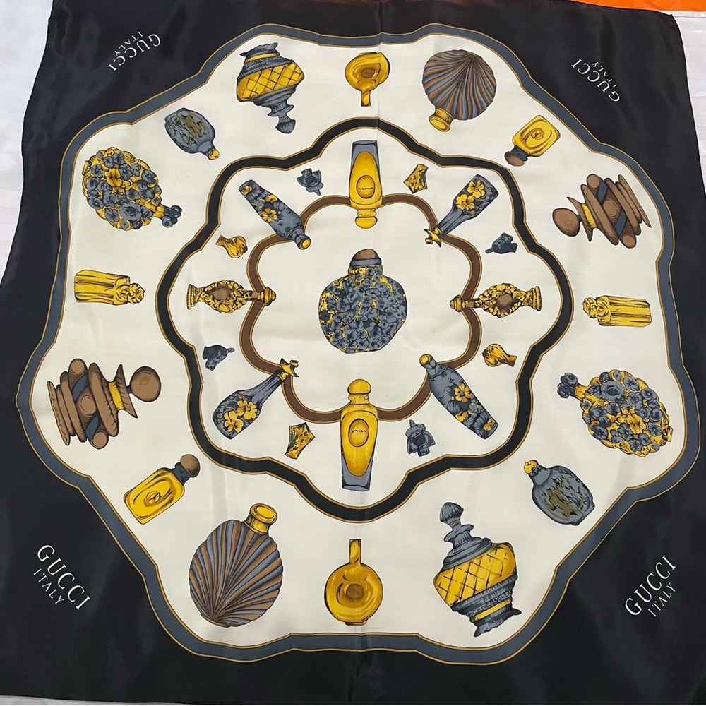 Gucci perfume bottle silk scarf by Gucci